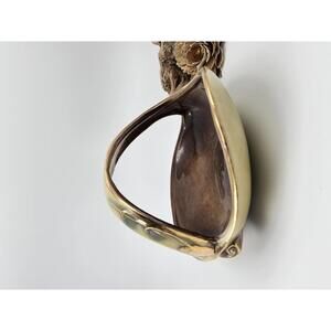 Vintage Drip Glaze Ceramic Handled Basket Bowl – Mid Century Gold Trim Pottery